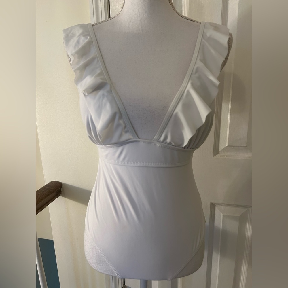 DONATED: Deep V Ruffle One-Piece Swimsuit NWOT! - Picture 2 of 9